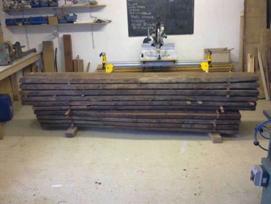 The Walnut boards stacked as cut from log