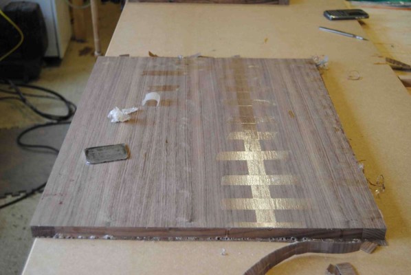 One of the veneered panels as removed next morning