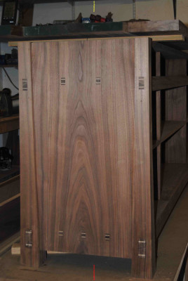 Sideboard side panel with wedged through tenons