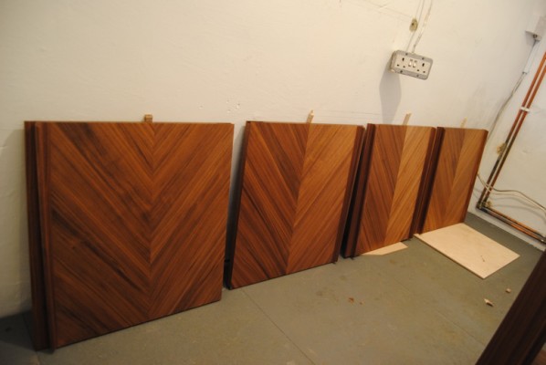 Veneered panels drying between coats
