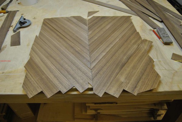 Veneers cut at 52 degrees then glued together in pairs